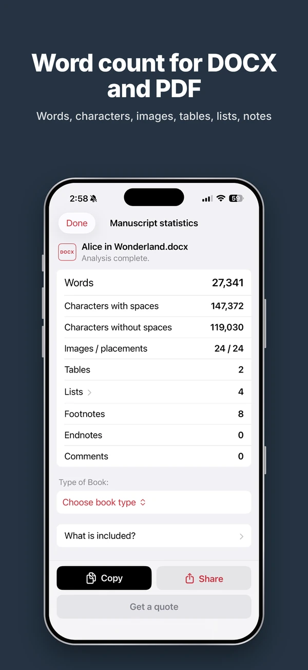 Word count for DOCX and PDF
