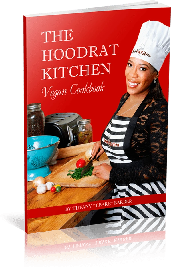 The red cover of The Hoodrat Kitchen featuring Tiffany Barber and a cooking scene